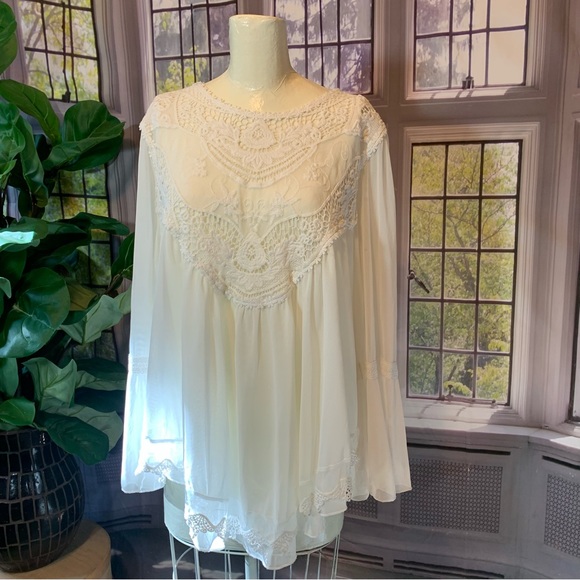 Indigo Thread Co Lace Embroidery Embroidered Off White Flowy Fancy Boho - Picture 3 of 15